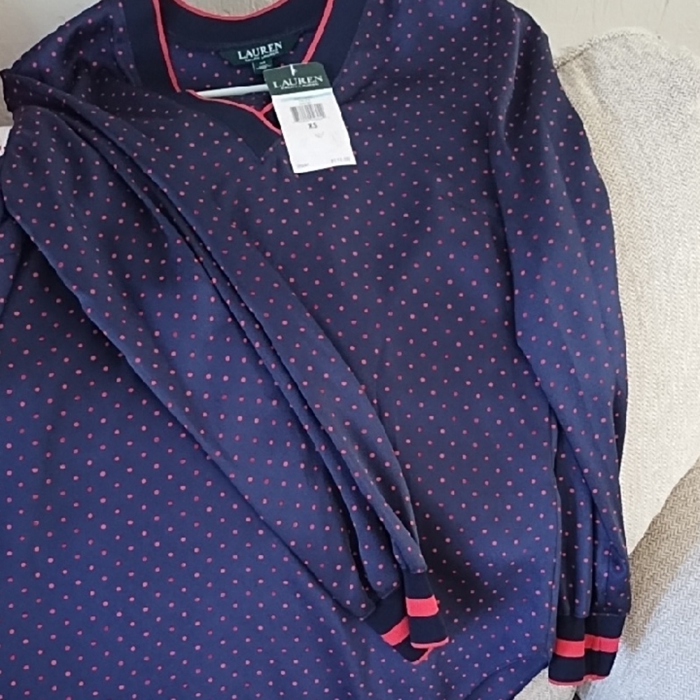 Lauren Ralph Lauren Navy Top with Red Polka Dots